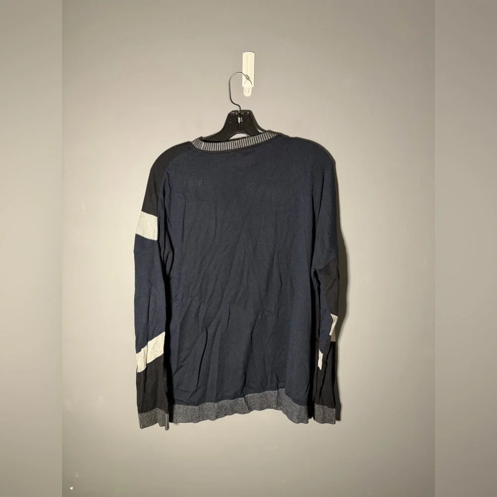 Planet Lauren G Geo Blocks Pima Round Neck Rib Trim Sweater One Size